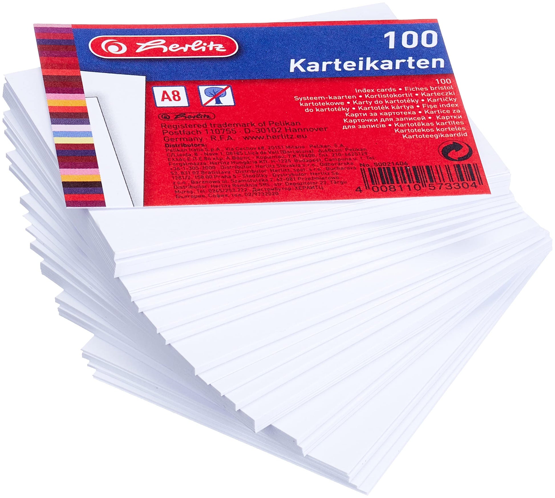 herlitz A8 Blank White Index Cards (Pack of 100)