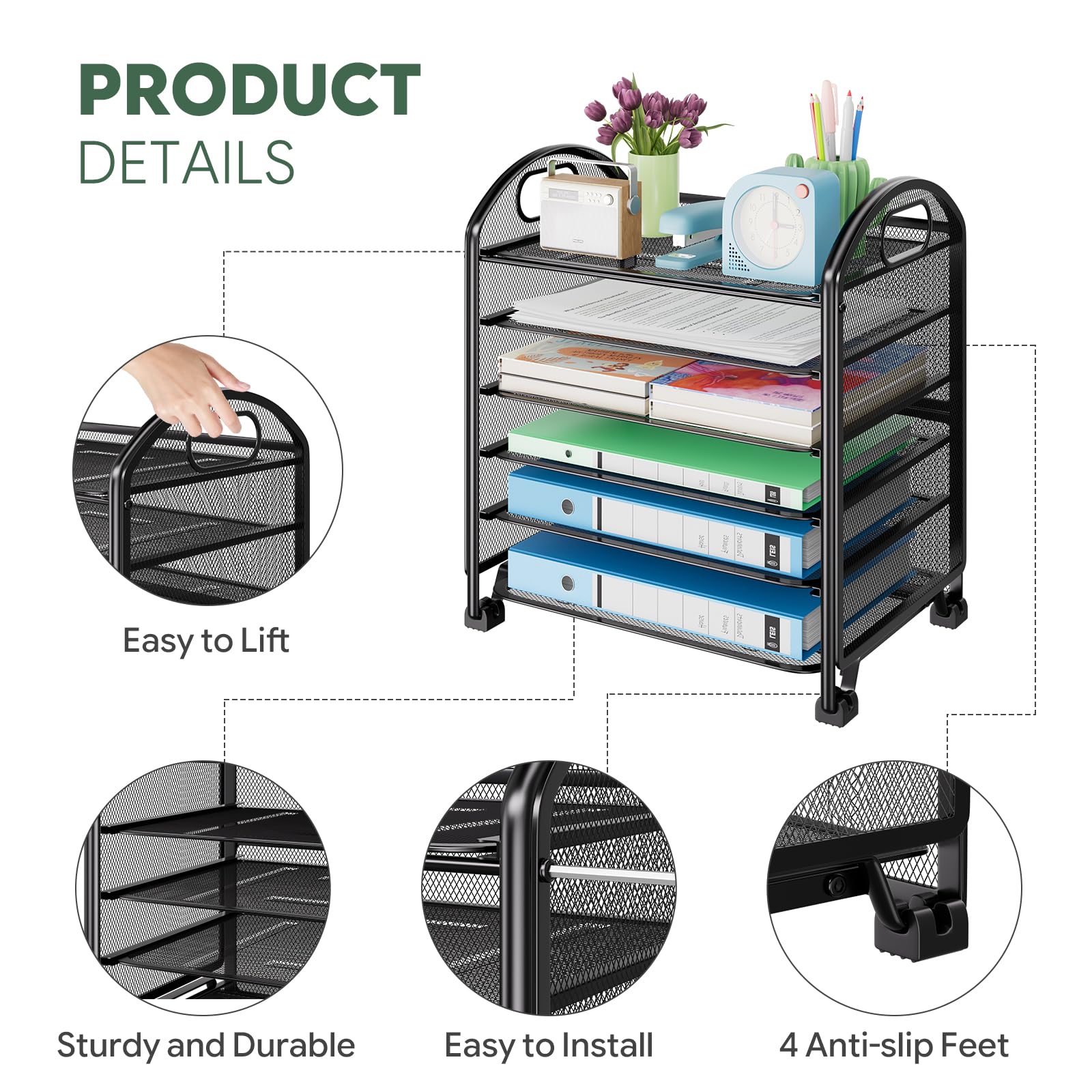 Simple Trending 6-Tier Paper Tray Organizer, File Organizer for Desk, Black
