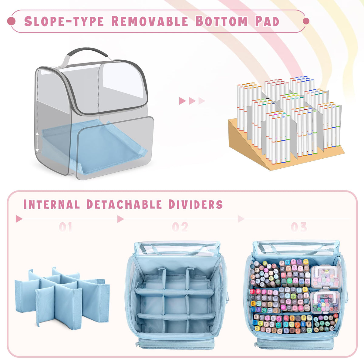 Rexmica Large Marker Organizer Case Storage Bag for 180 Marker Pens, Blue