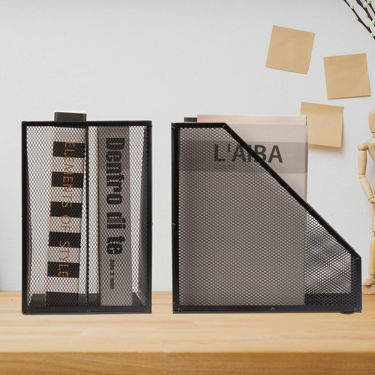 ASIFMTHOT 2 Set Magazine Holder Metal Wire, 2 Compartments Mesh File Holder for Desk, Office Desk