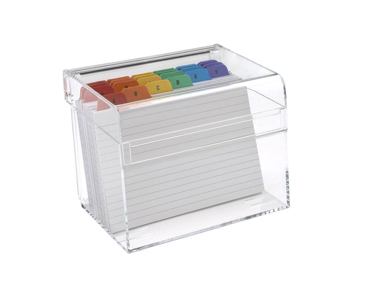 OSCO Medium Clear Acrylic Index Box, A to Z Divider Tabs, 100 Lined Note Cards, 5" x 4", Ruled