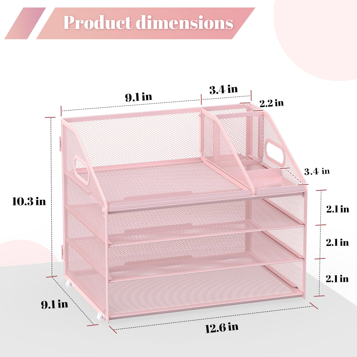 OrgMate 4 Tier Mesh Desk Organizer with Pen Holder and Handle Letter Tray