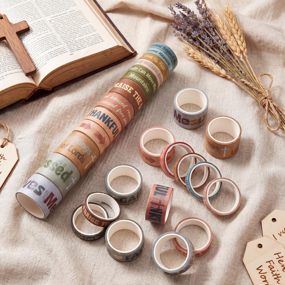 Janlaugh 24 Rolls Christian Washi Tape Gifts, Boho Religious, Multi Size