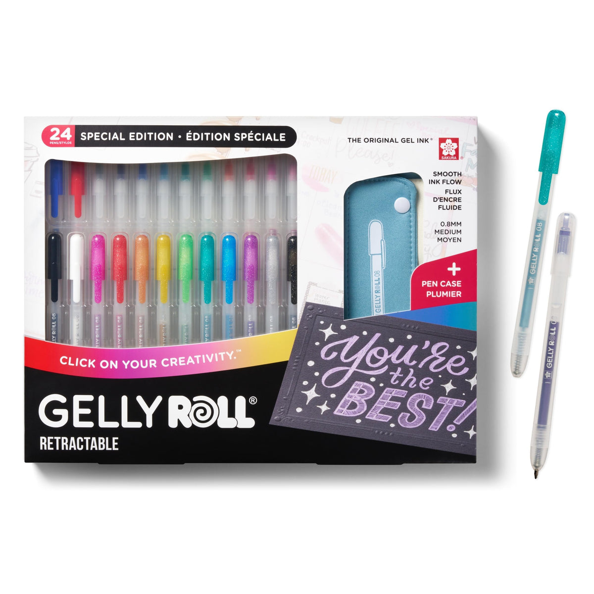 SAKURA Gelly Roll Retractable Gel Pens, Medium Pt, Assorted Colors, 24 Pens