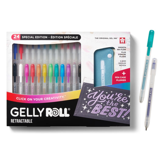 SAKURA Gelly Roll Retractable Gel Pens, Medium Pt, Assorted Colors, 24 Pens