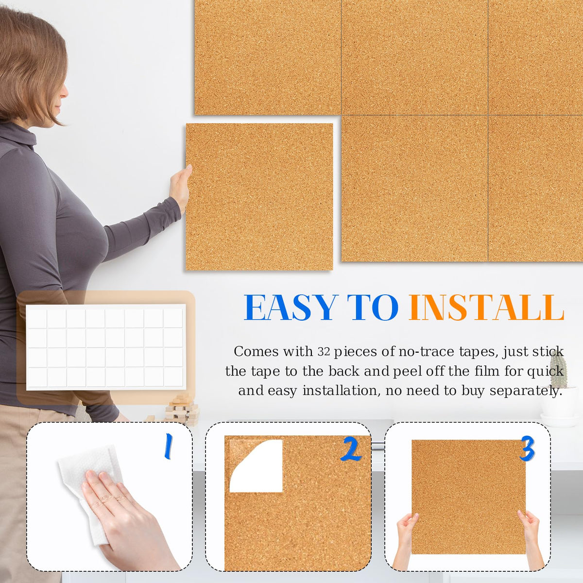 DOLLAR BOSS Cork Board Tiles, 6 Packs 12" x 12" 1/2" Thick Bulletin Board