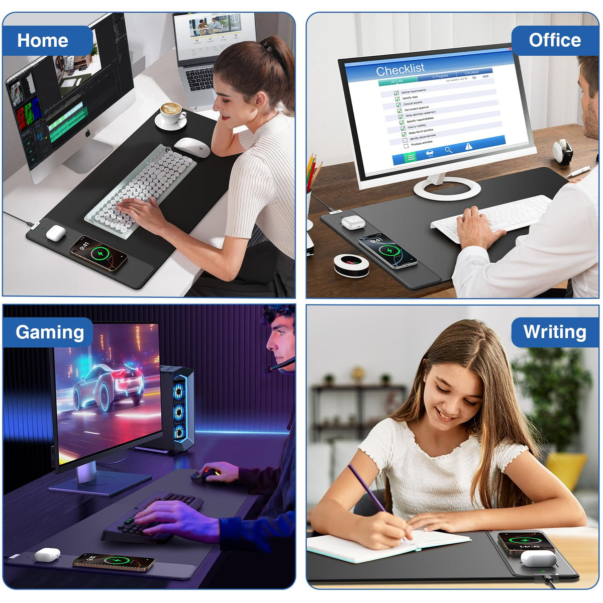Magnetic Wireless Charging Mouse Pad, 31.5"x15.8" in, Black