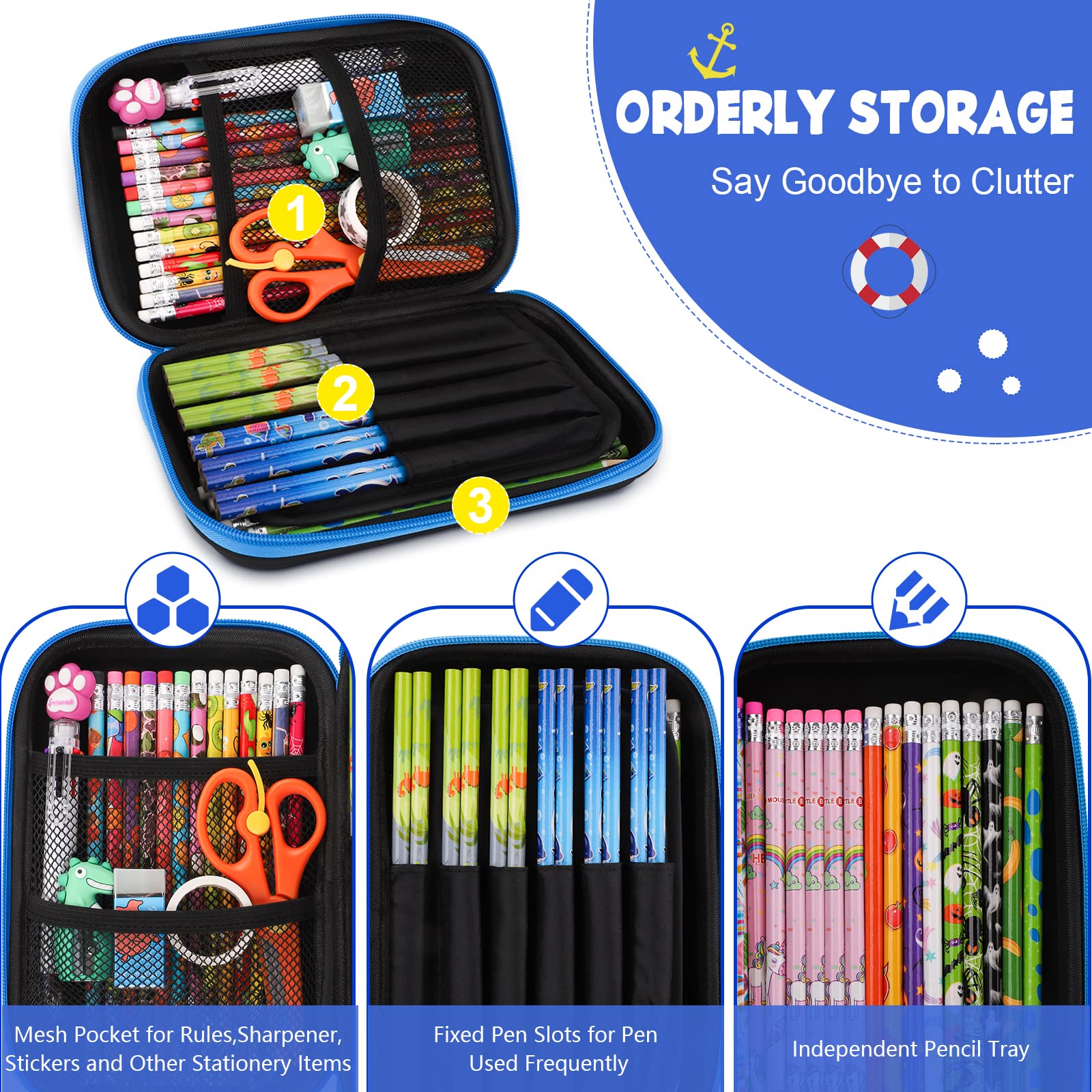 homicozy Pencil Case for Boys,Cool Shark Stationery Set for Kids,3D EVA School Pencil Box Organizer
