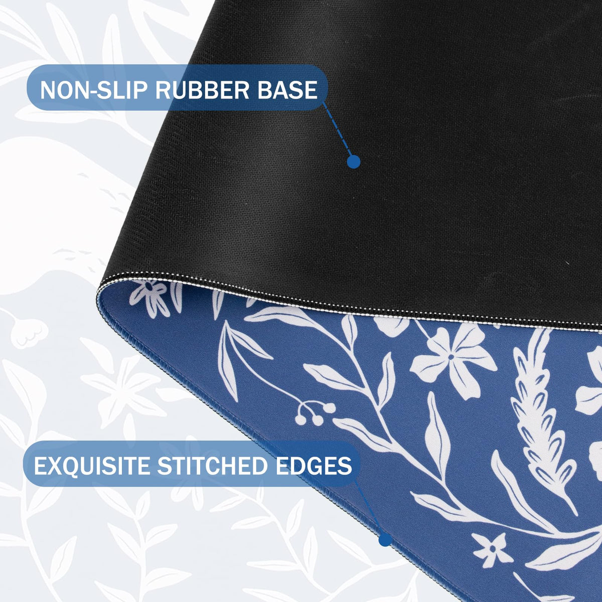L-SPOUTTO Blue Floral Desk Mat for Keyboard and Mouse,XXL Gaming Mouse Pad
