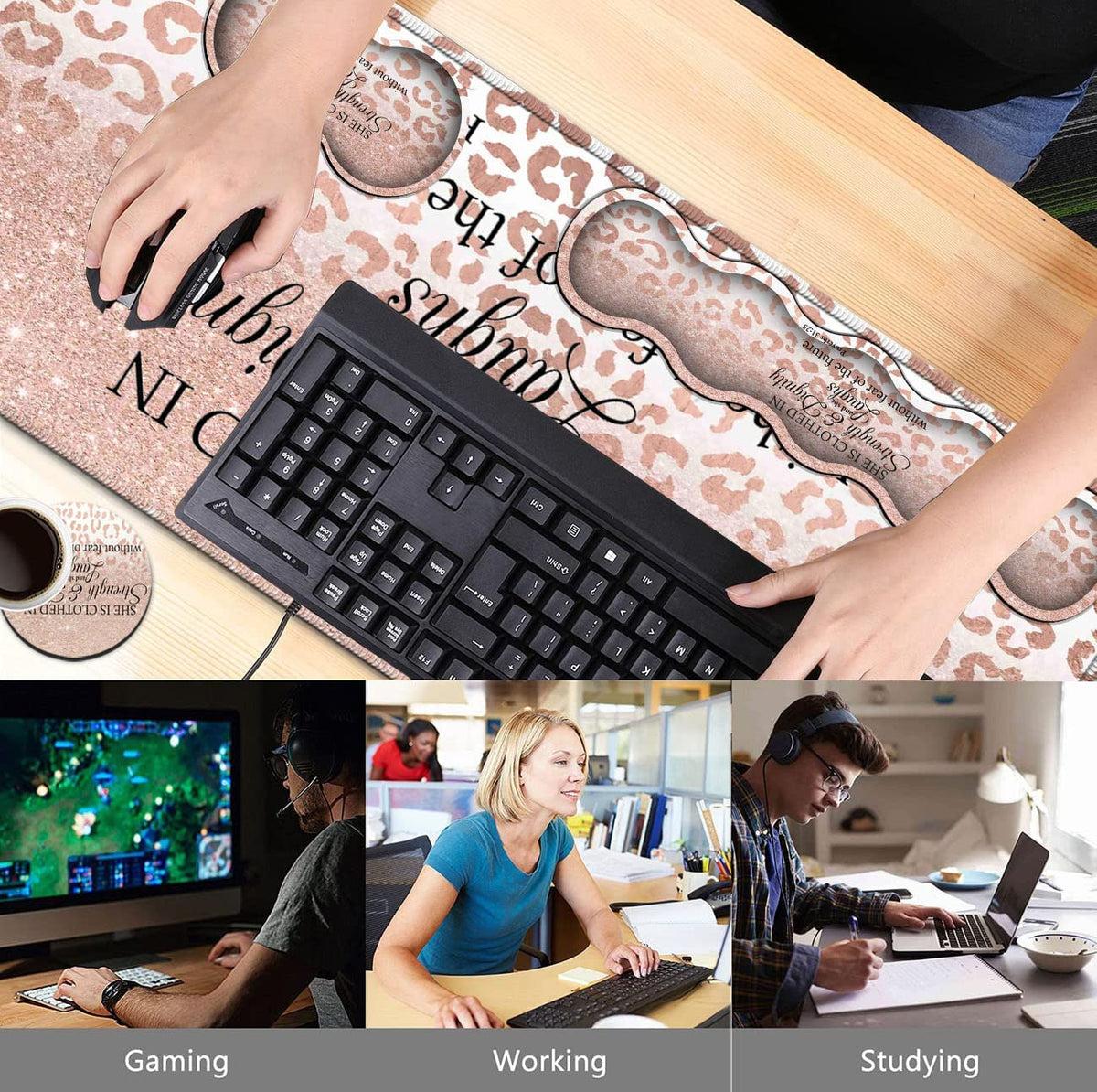 Large Mouse Pad, Office Desk Pad,Laptop Desk Table Protector Writing Mat, Ergonomic Extended Pink