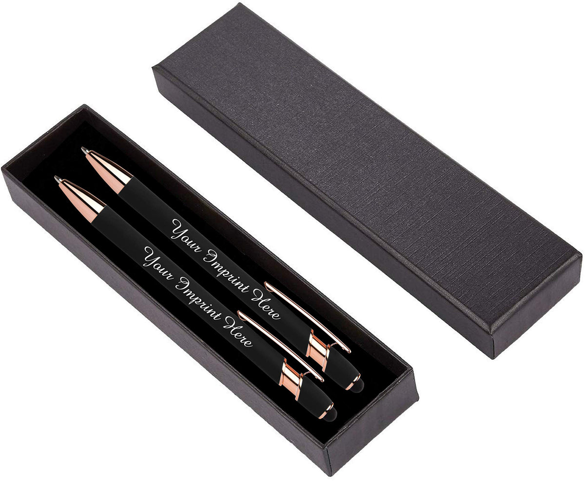 ExpressDesigns™ - Personalized Pens Gift Set - 2 Pack of Rose Gold Soft Touch Metal Pens w/gift box