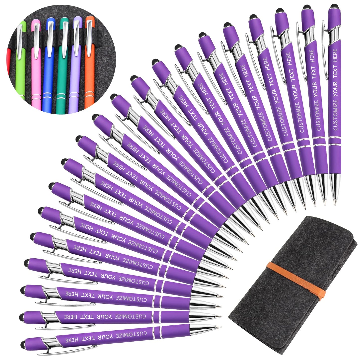 Yananka 24 Pcs Custom Pens with Stylus,Personalized Pens with Free Engraving,Customized Pens with