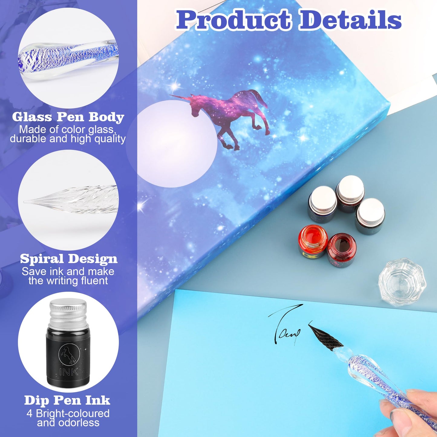 Luxiv Glass Dip Pen Set, Purple Crystal Pen With Ink, Holder, and Package