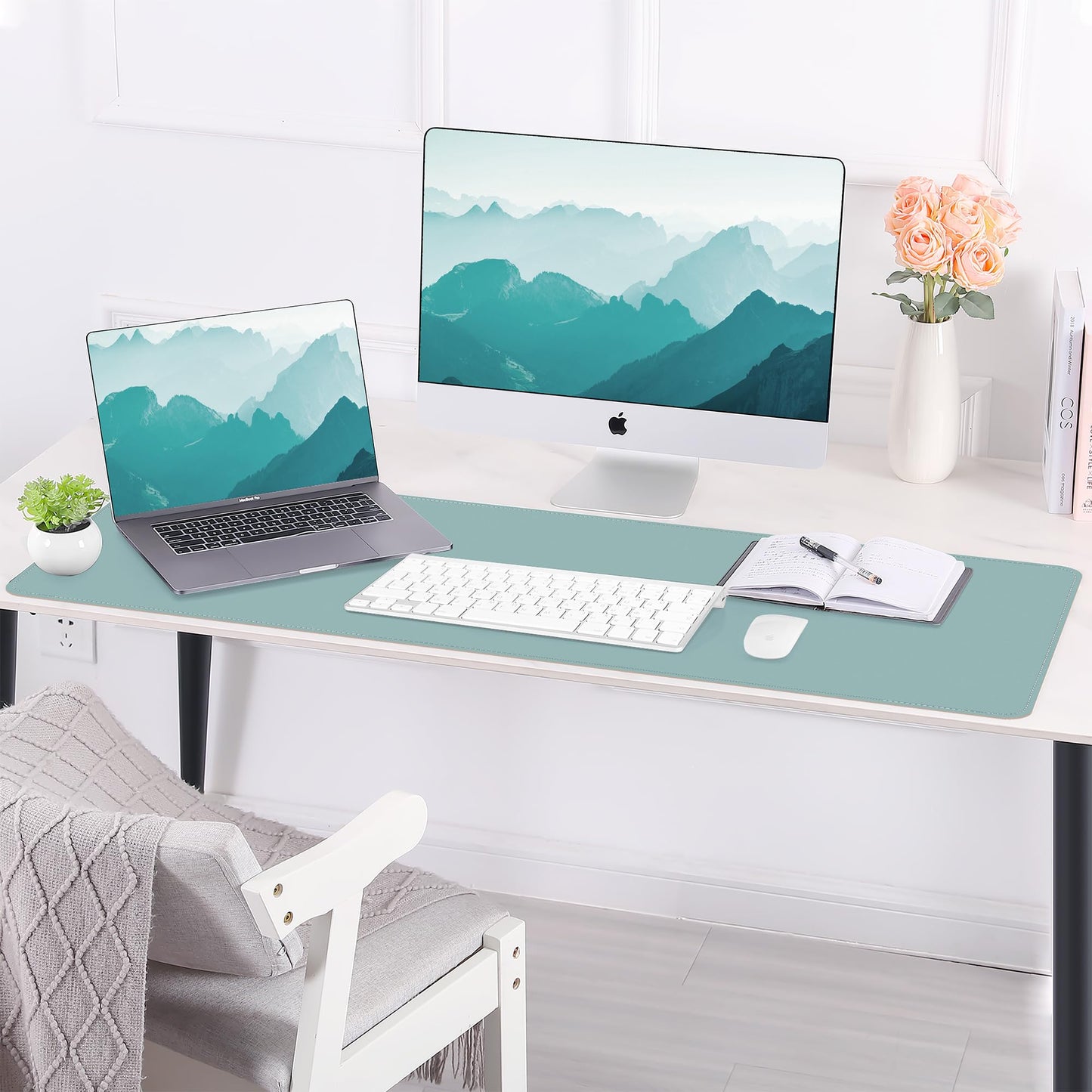 AFIING Cork Desk Mat 47" x 23.6", Dual-Sided Natural Cork & PU Leather Desk Pad, Non-Slip