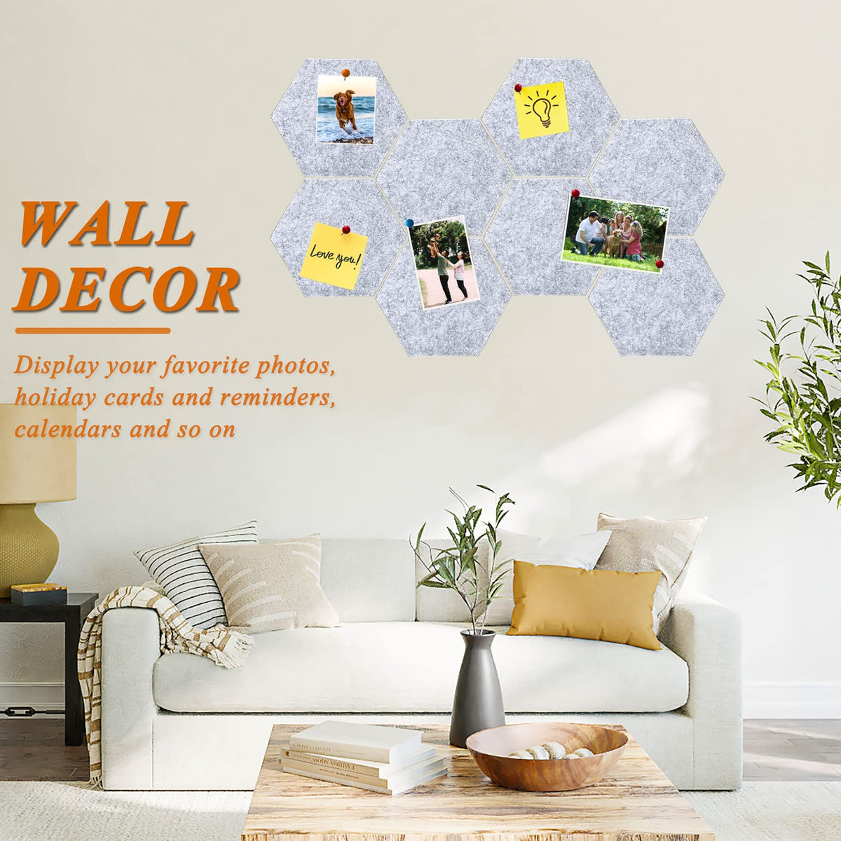 HULAVO 8Pcs Hexagon Felt Cork Board Tiles, Self Adhesive DIY Bulletin Board Pin Board for Office