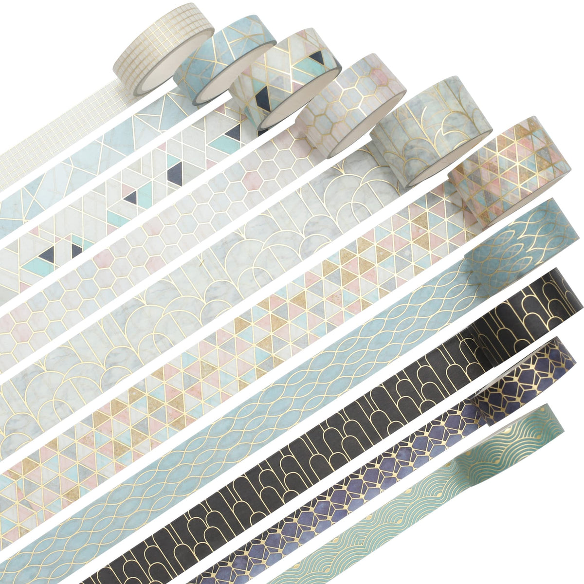 YUBX Creative Washi Tape Set 10 Rolls Gold Foil Print Decorative Masking Tapes for Arts, DIY