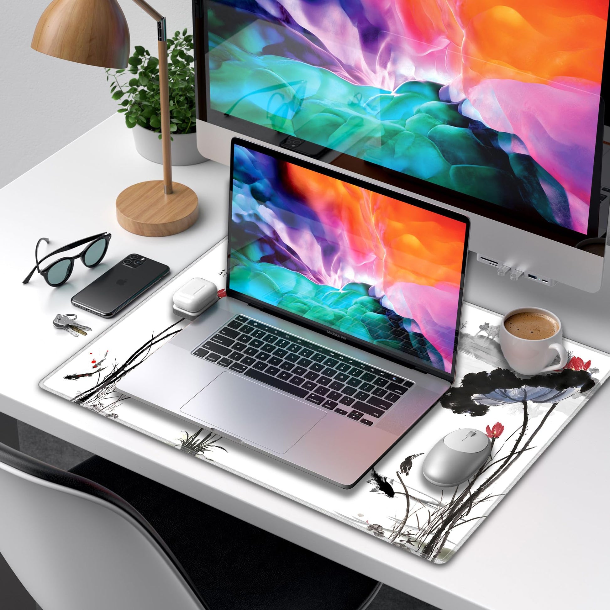 LL-COEUR XXL Landscape Gaming Mouse Pad Computer Keyboard Mat Office Desk Pad (Lotus, 23.6" x 15.7"