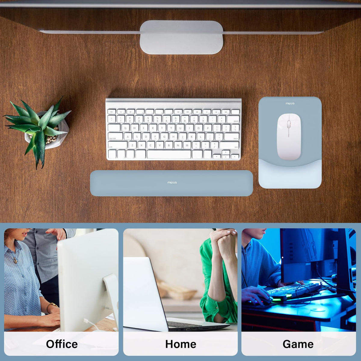 MOSISO Wrist Rest Support Mouse Pad & Keyboard Set, Aquamarine
