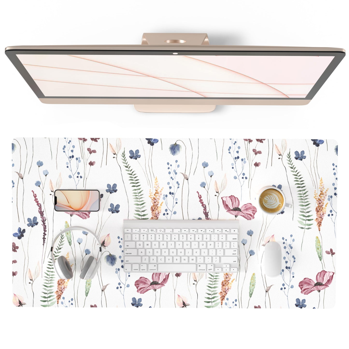 QiyI PU Leather Large Mouse Pad, Office Decor, 31.5" x 15.7", Wildflowers