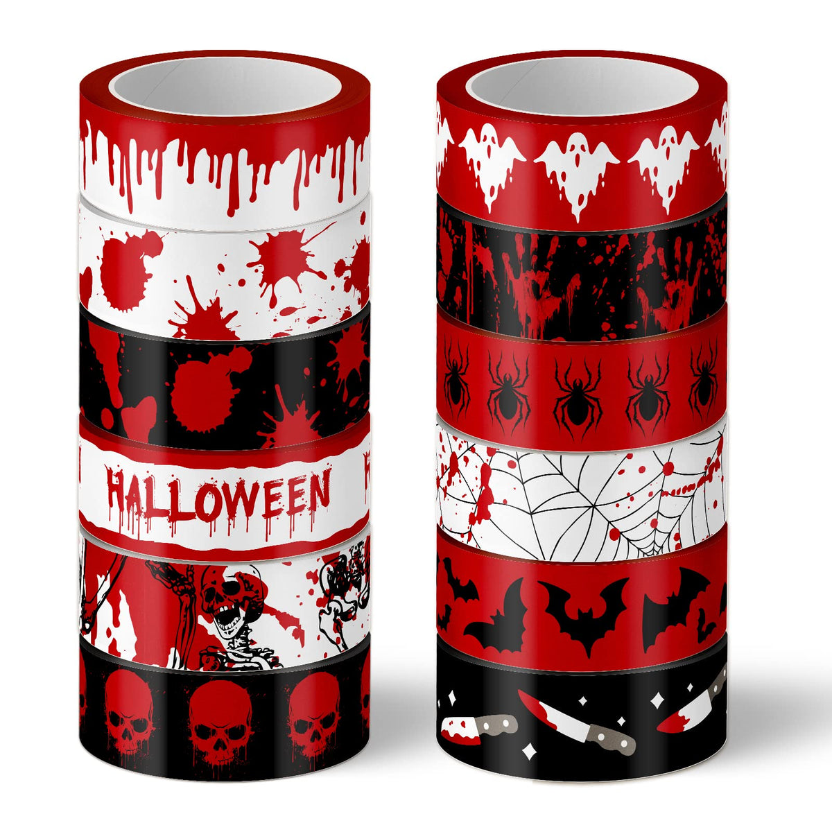 Whaline 12 Rolls Halloween Bloody Washi Tapes Blood Spatter Spooky Bloodstain Skull Ghost Masking