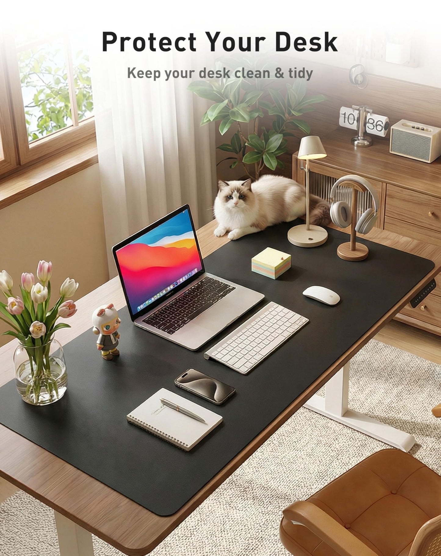 Aothia Faux Leather Desk Mat - Large Mouse Pad, Non-Slip PU Leather Blotter, Waterproof Writing