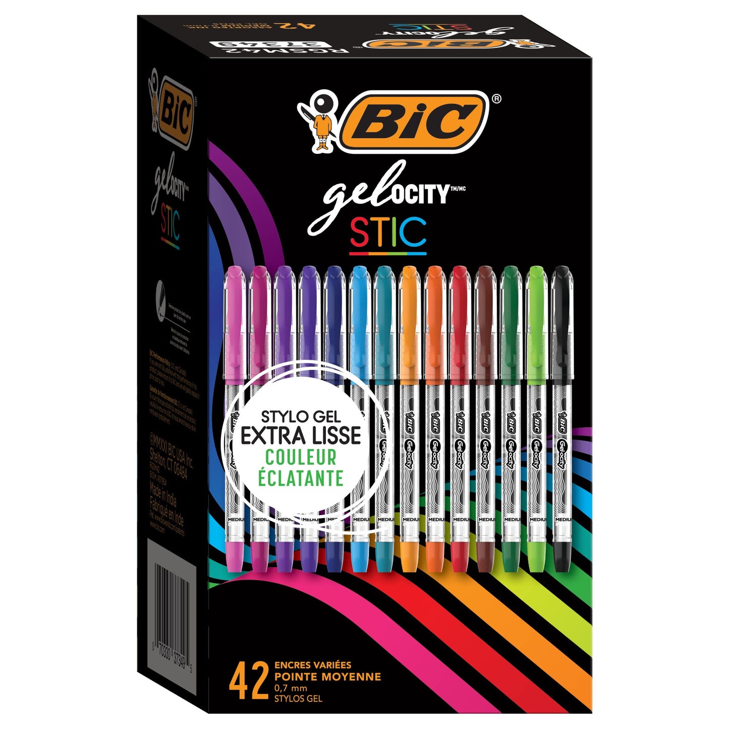 BIC Gel-ocity Smooth Stic Gel Pens, 42-Count, Medium Point, 0.7mm