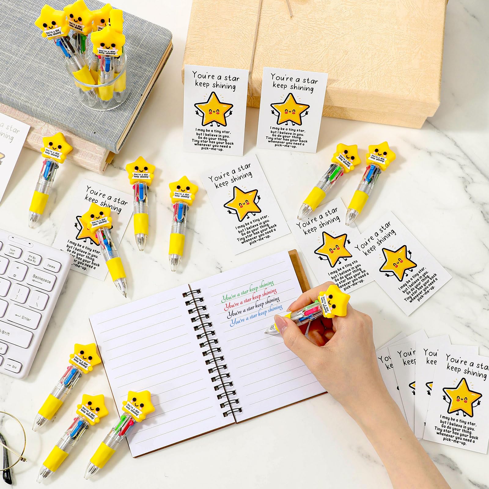 Sayglossy 36 Sets Star Party Favor Gifts, 4-in-1 Star Pens Bulk with Cards