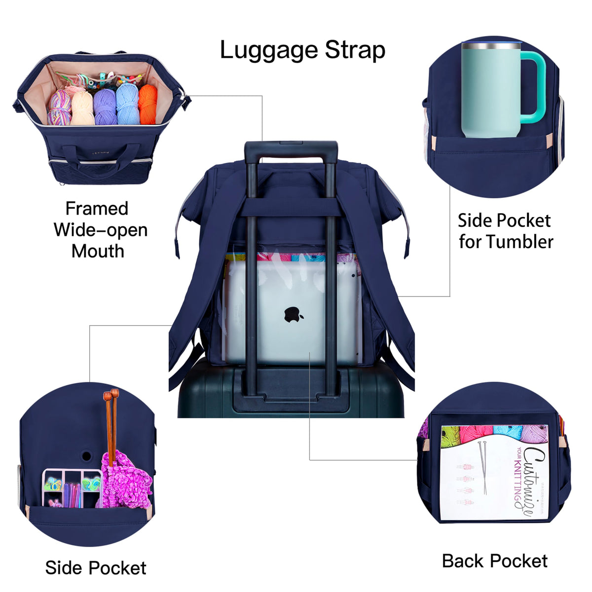 Leudes Crochet Bag Backpack for Yarn Storage Tote Travel Large Knitting Bag