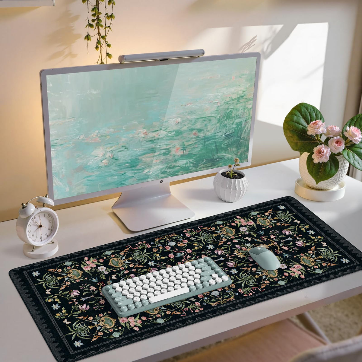 iCasso Large Desk Mat Black, Big Mouse Pad with Stitched Edges