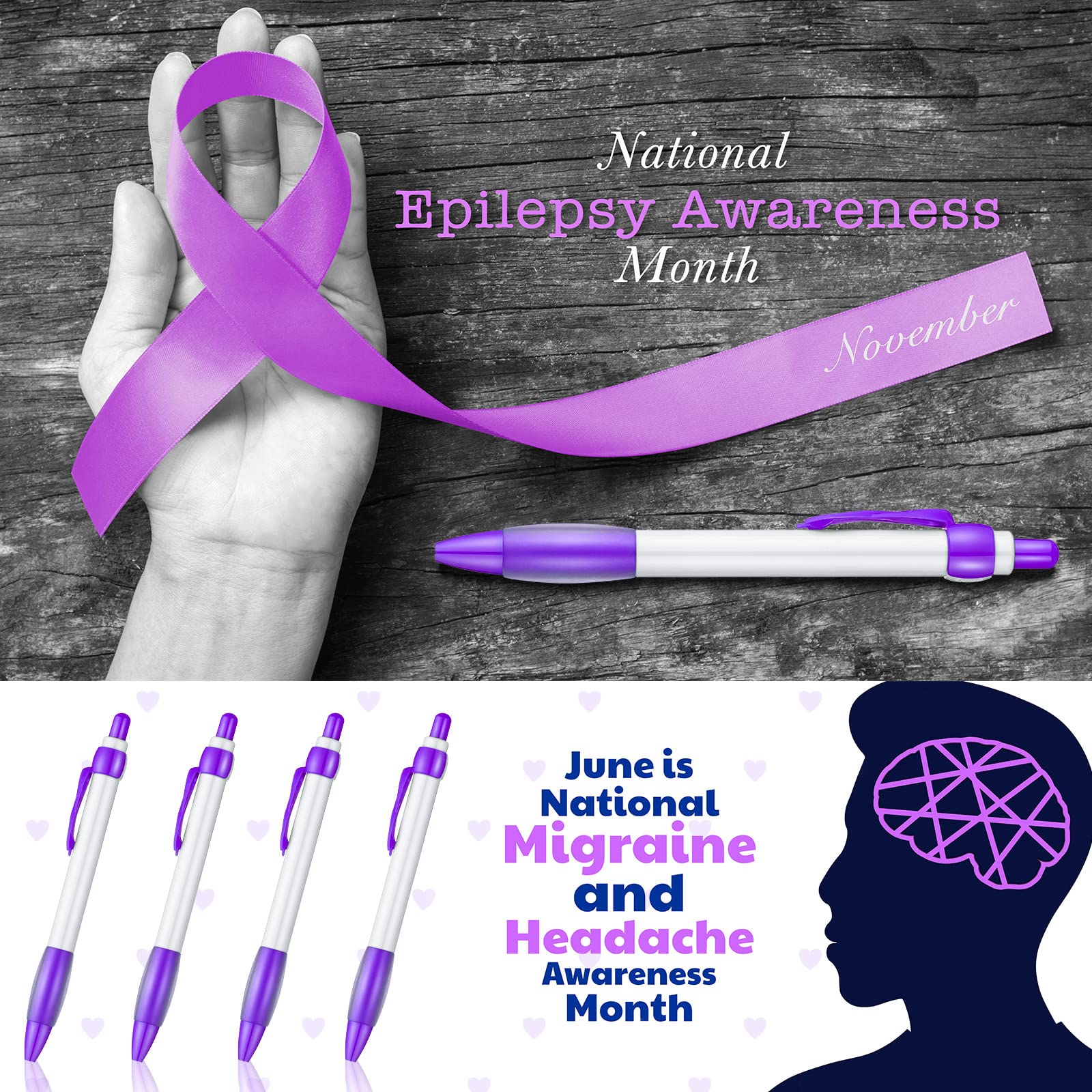 Yexiya 100 Pcs Domestic Violence Awareness Pen Purple Ribbon Bulk Black Ink