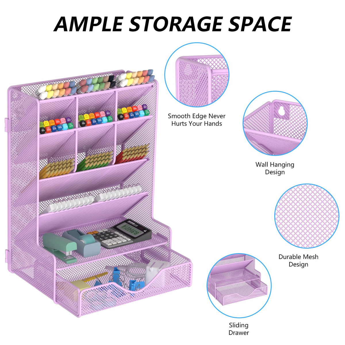 BOHDK Pen Organizer for Desk, Multi-Functional Desk Organizer, Wall Mount Pen Holder with Drawer