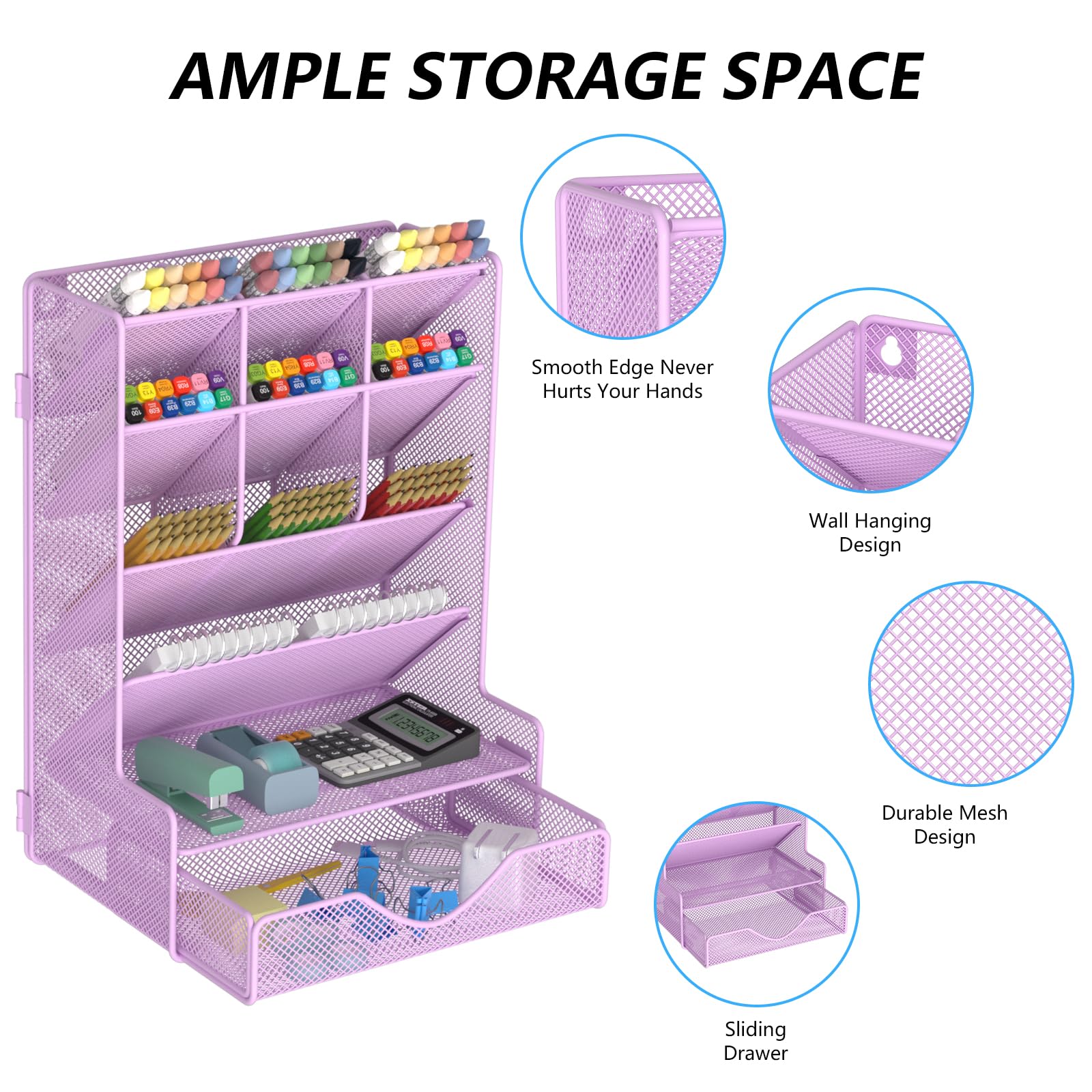 BOHDK Pen Organizer for Desk, Multi-Functional Desk Organizer, Wall Mount Pen Holder with Drawer