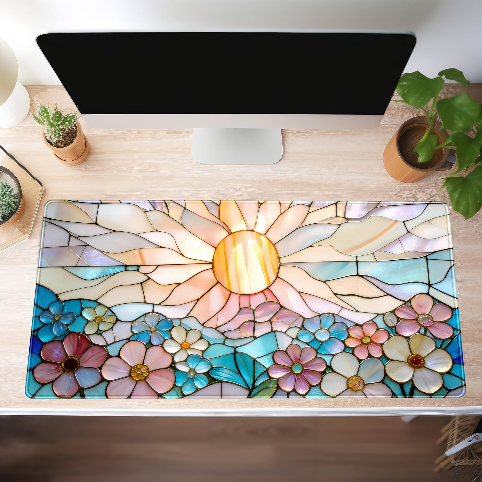 Stained Glass Desk Mat Large Mouse Pad Extended Desk Pad, Gaming Computer Mouse Mat XXL, Big