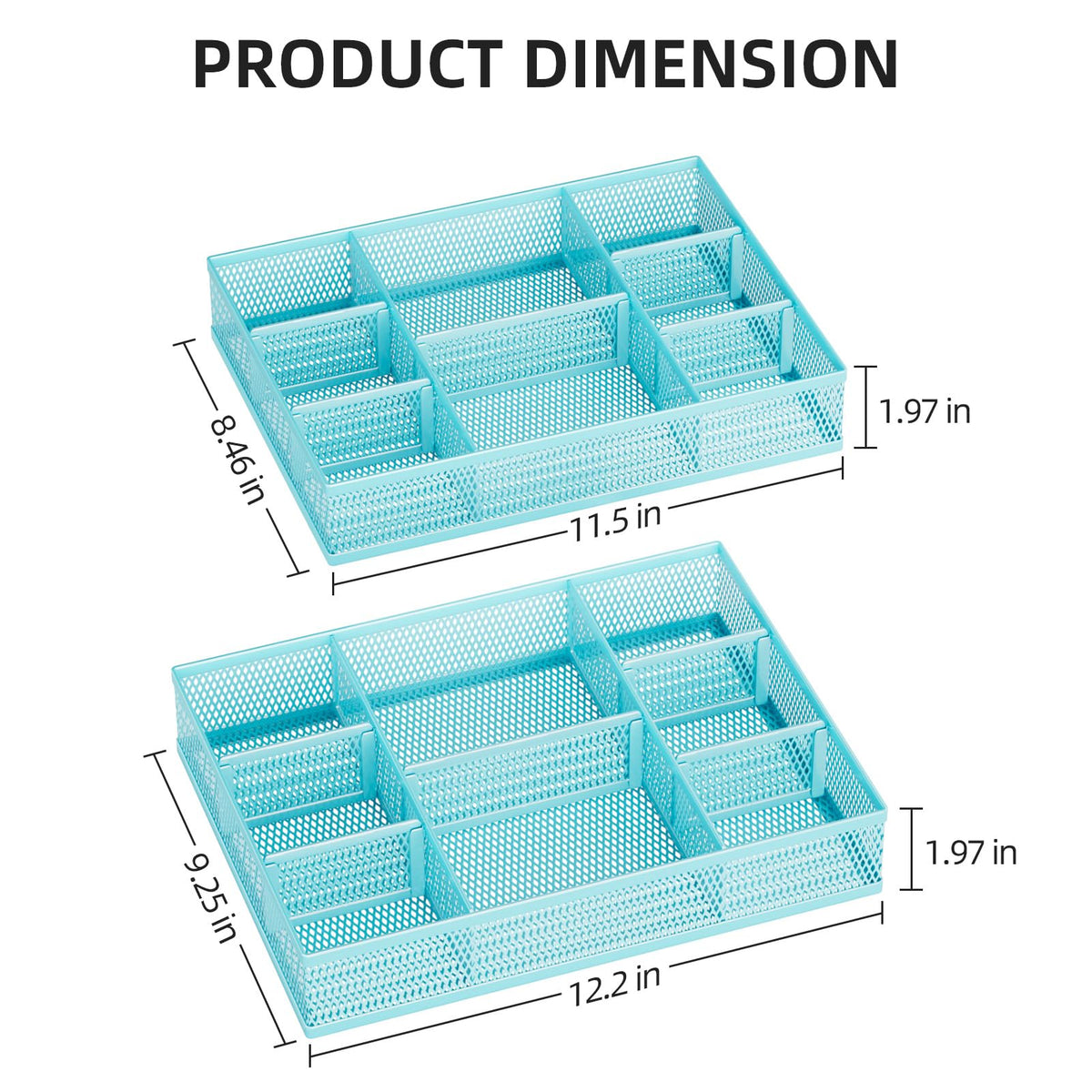 Marbrasse 2 Pack Desk Drawer Organizer, Mesh Drawer Organizer Tray with 8 Adjustable Compartments