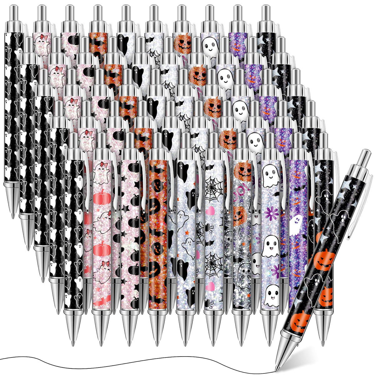 Motipuns 50 Pcs Halloween Pens Pink Ghost Ballpoint Bulk Holiday Gifts