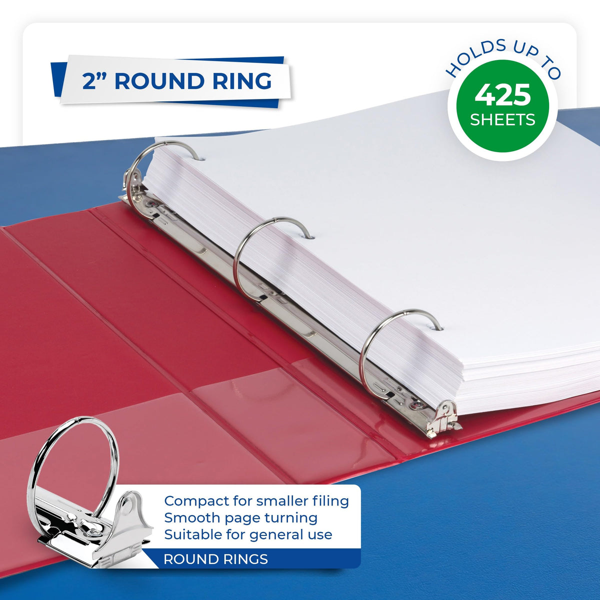 Samsill 2 Inch 3 Ring Binders, Economy Round Ring, Clear View Cover, 425 Sheet Capacity - for