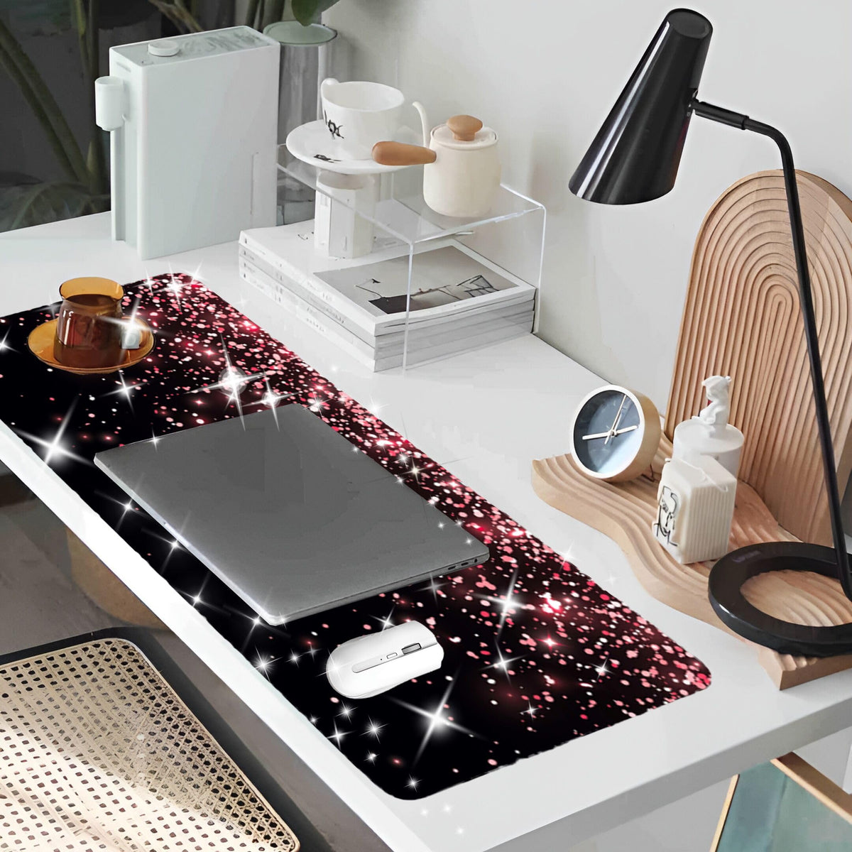 Largr Black Mousepad Bling Diamond Glitter Sparkle Rose Gold Mouse pad Black Mouse Pad, Bling Desk