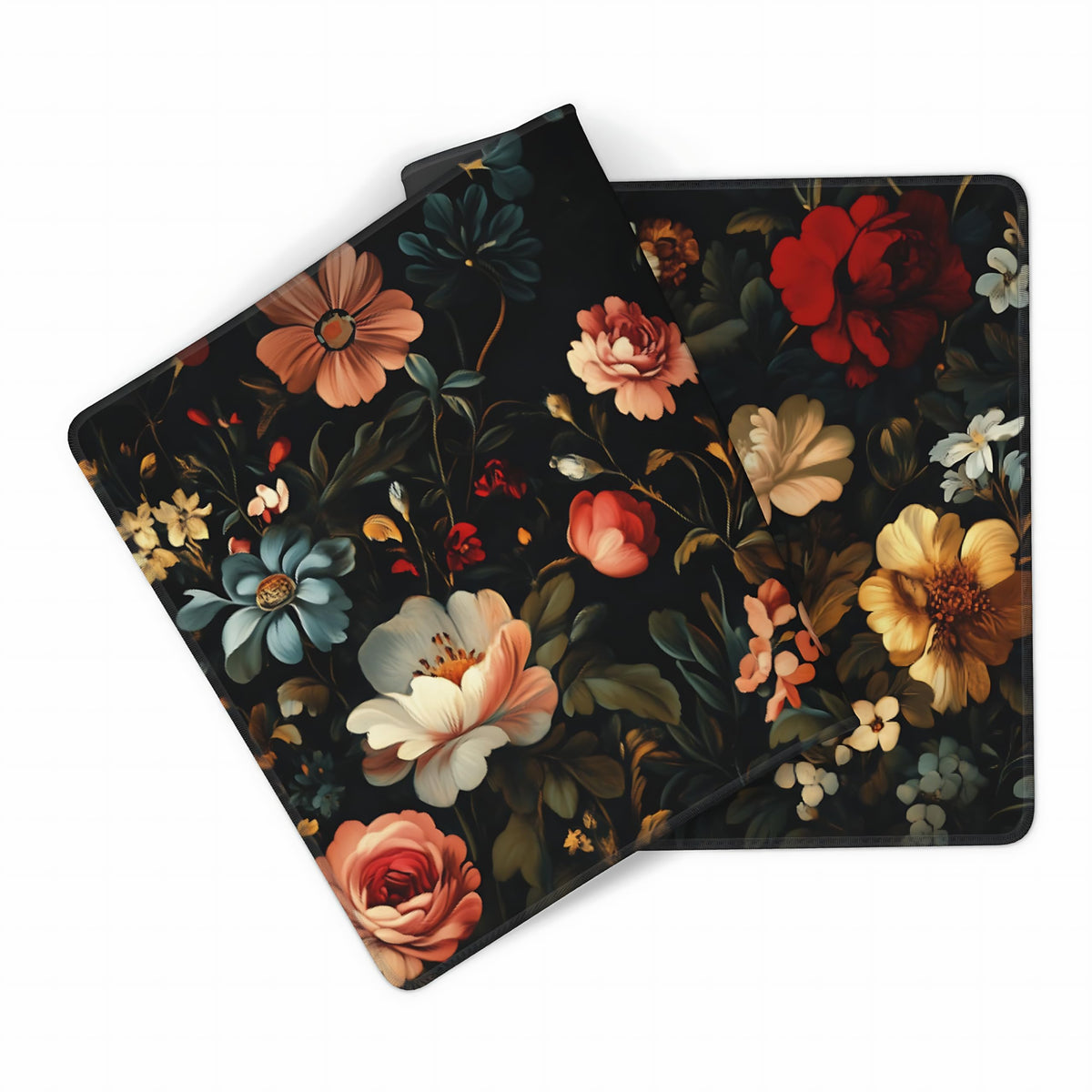 Floral Aesthetic Rose Gaming Mouse Pad, Black Dark Botanical Desk Mat with Anti-Slip Base &