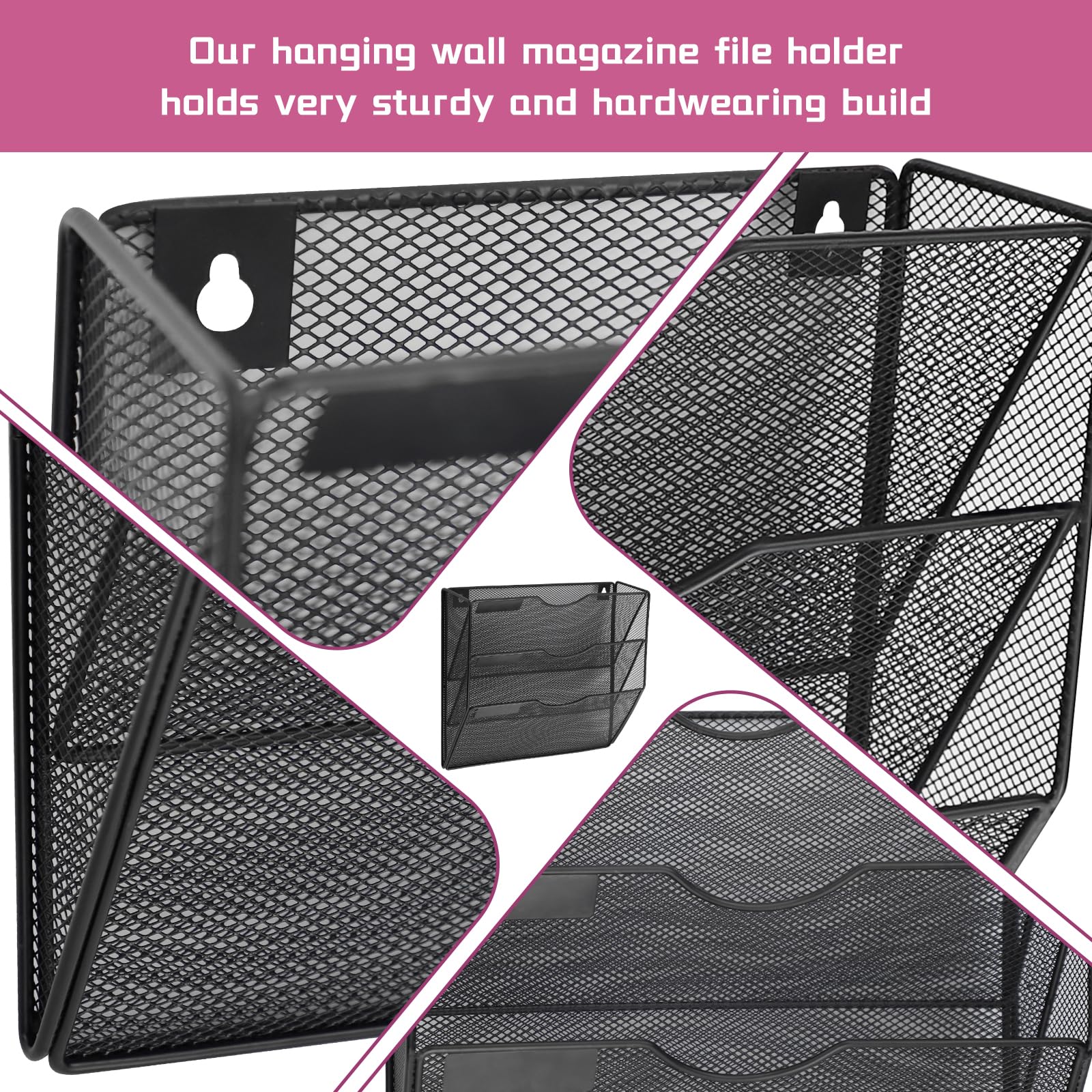 ideallife 3 Pockets Mesh Wall File Holder Organizer Office Hanging File Folder Magazine Rack