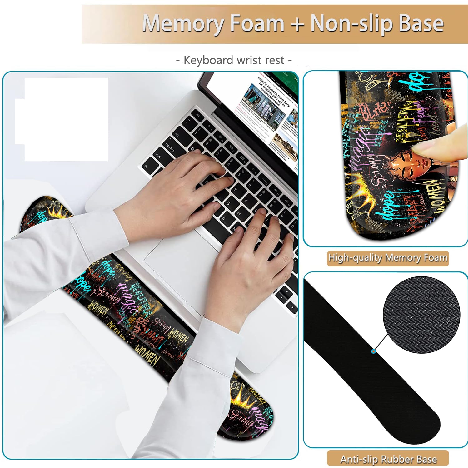 Keyboard Wrist Rest and Mouse Pad Wrist Support Set, Ergonomic Gel Mouse Pad Wrist Rest with