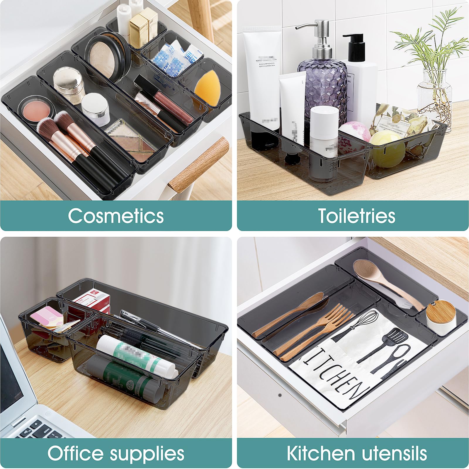 25 PCS Plastic Drawer Organizer Set, Makeup Organizers and Storage Bins