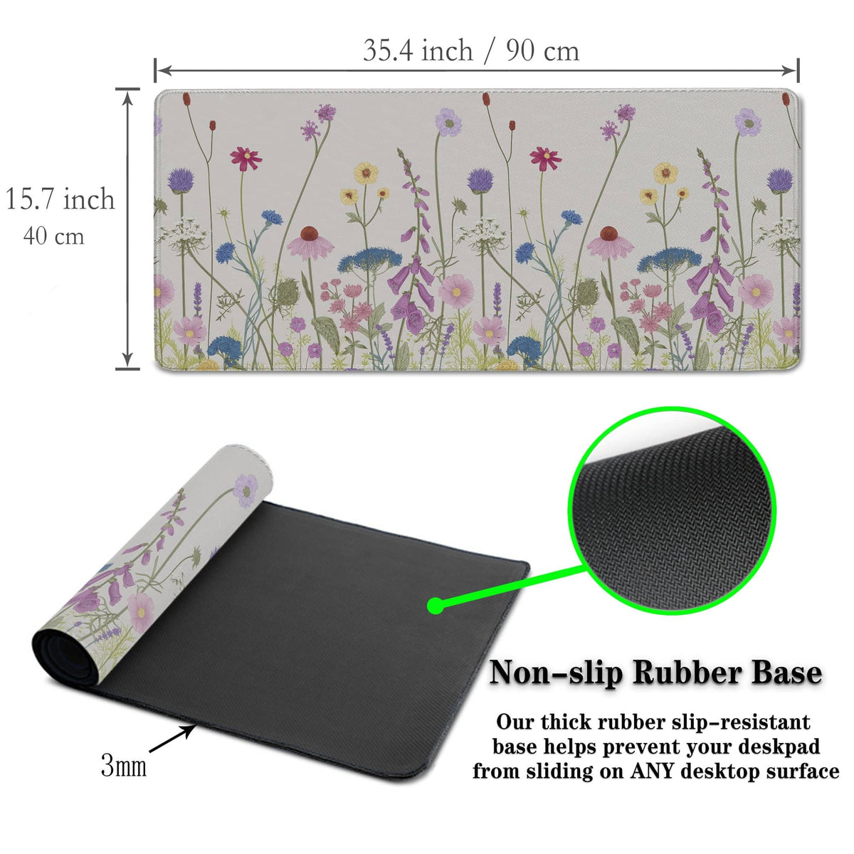 Samgula Desk Mouse Pad Flower Keyboard Mat, Mouse Pads Office Desk Pad, The Mousepad Non-Slip