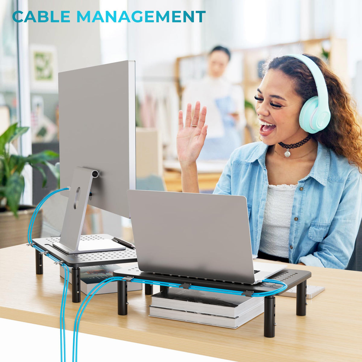 BONTEC 2 Pack Adjustable Monitor Stand Riser with Drawer, Supports 44lbs