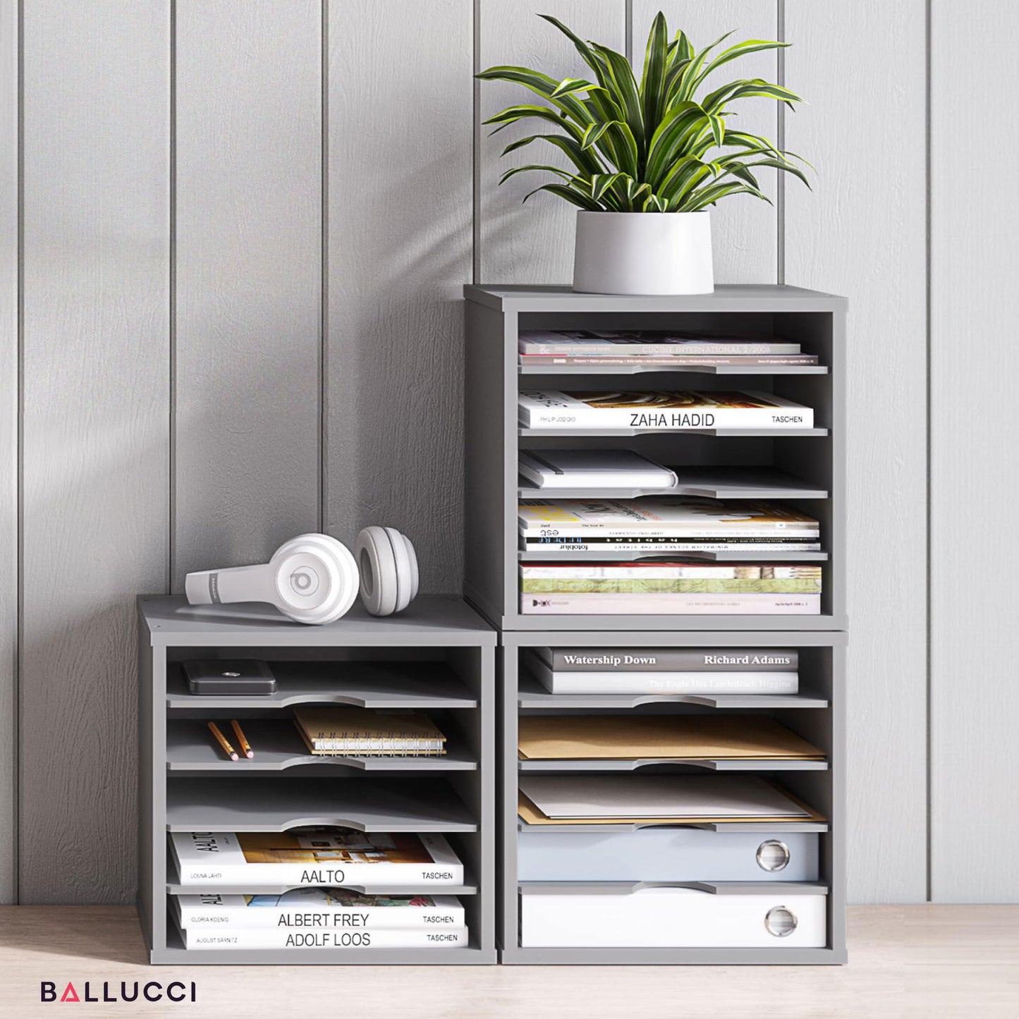 Ballucci 5-Tier File Organizer for Desk, Wooden Mail Sorter, Office Desk Organization, Paper
