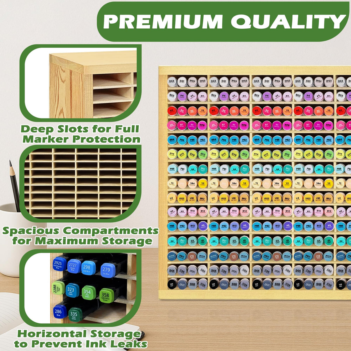 PROLEE Marker Storage Organizer for 360 Markers,Wooden Alcohol Marker Holder with 90 Slots,Markers