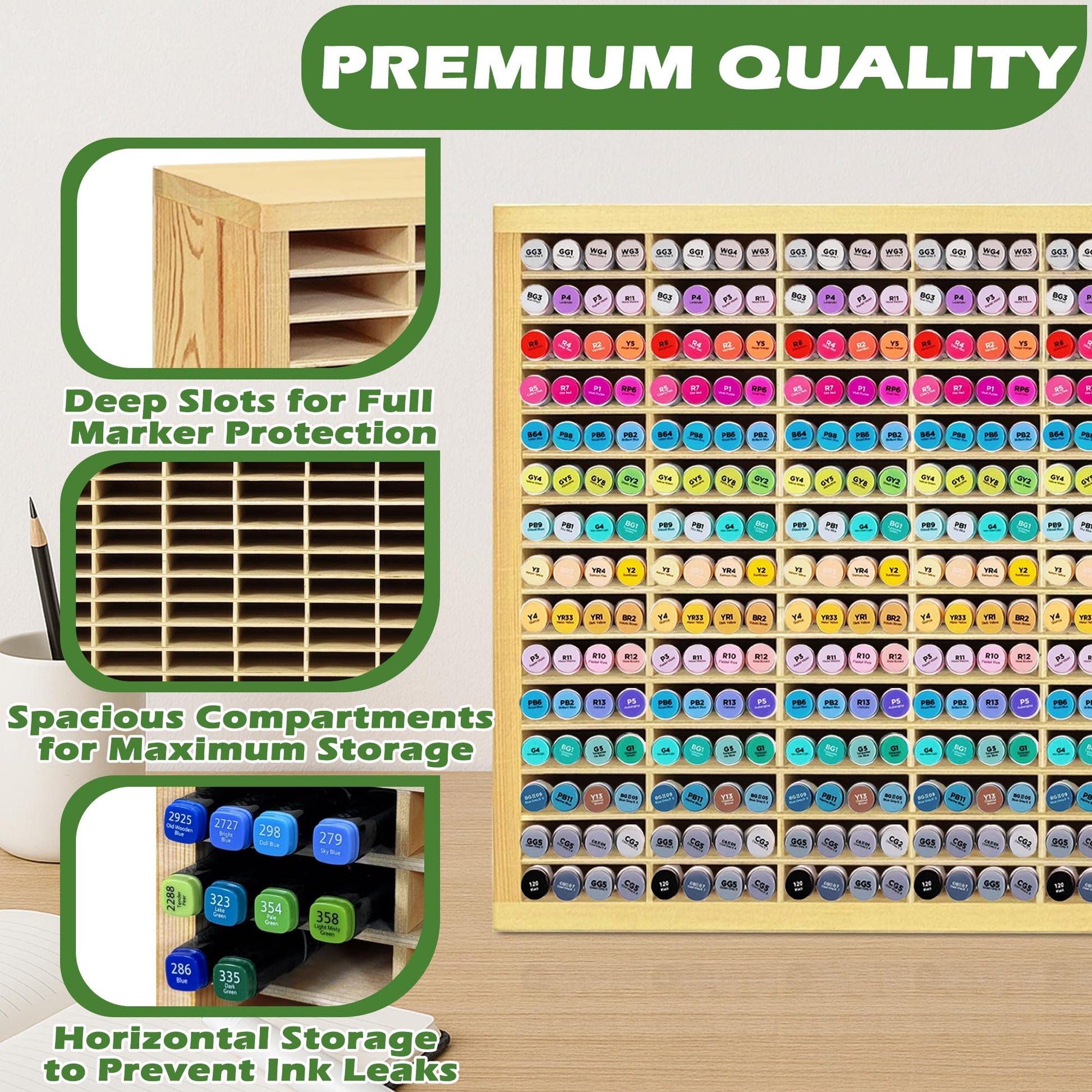 PROLEE Marker Storage Organizer for 360 Markers,Wooden Alcohol Marker Holder with 90 Slots,Markers