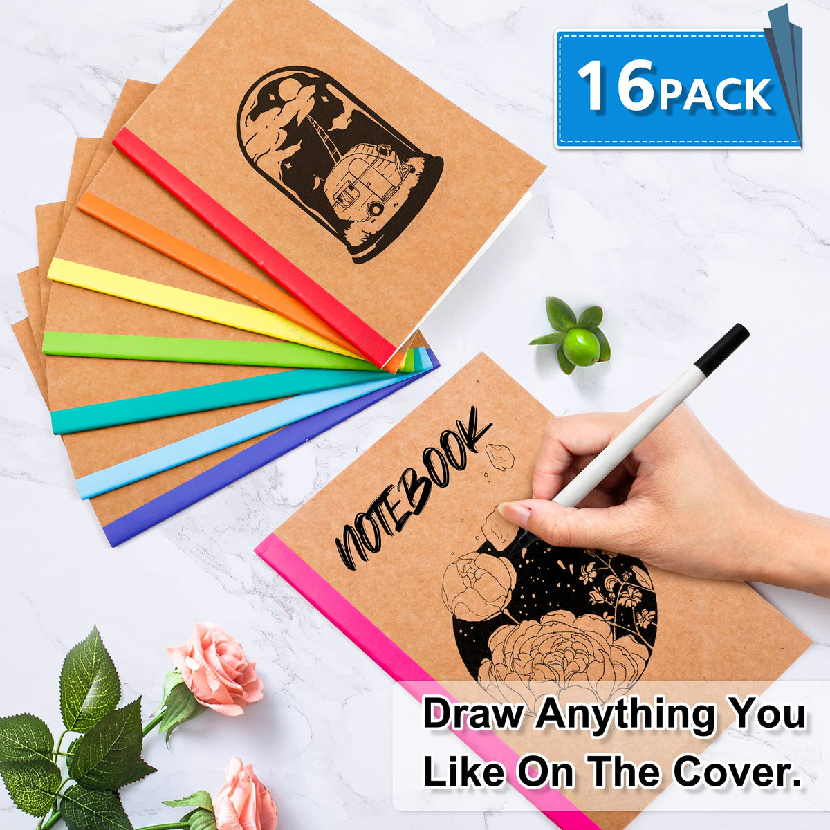 feela 16 Pack Composition Notebooks Bulk, Kraft Cover Lined Blank College Ruled Composition Travel