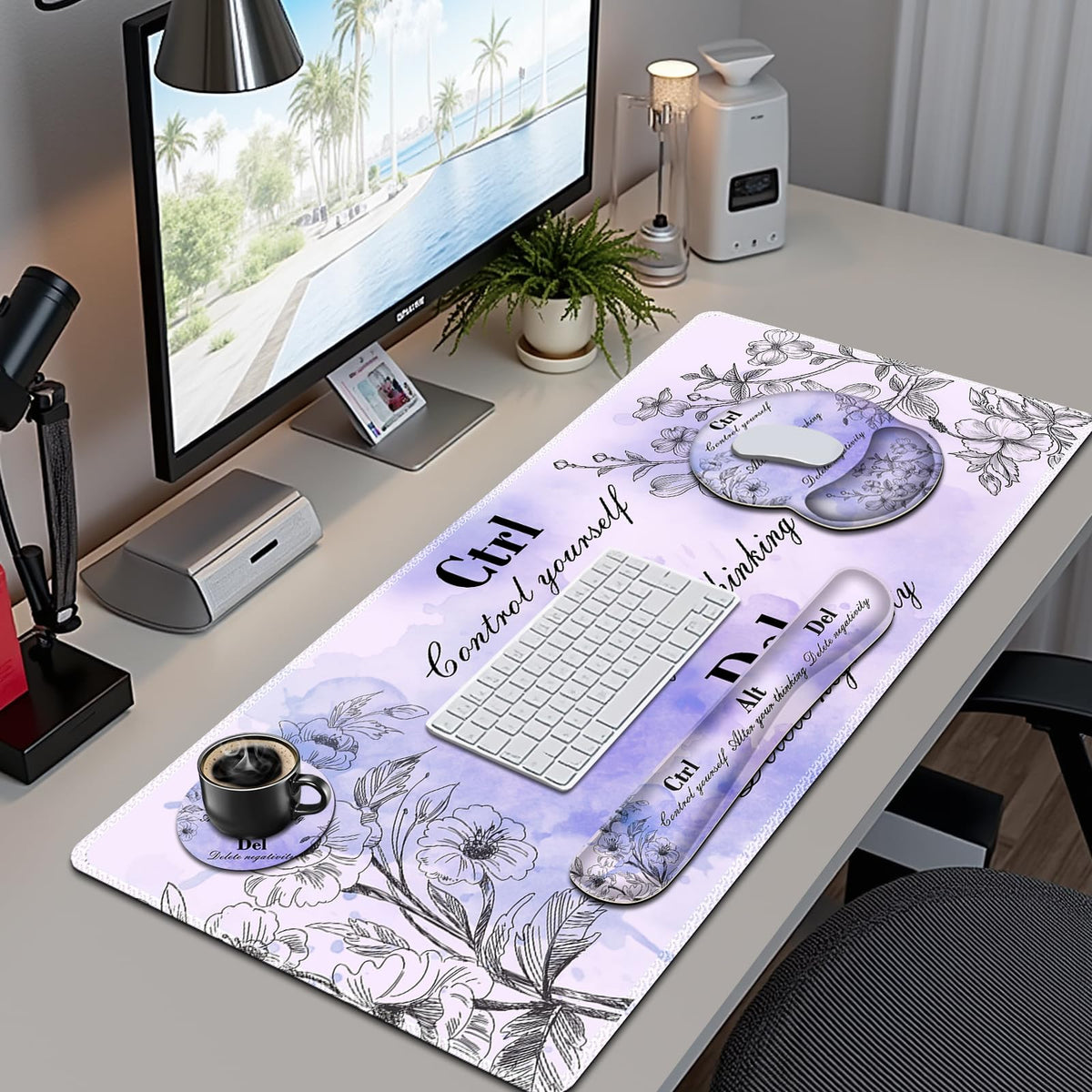 Mouse Pad, 4 in1 Large Desk Mat, Desk Pad Matt for Desktop, Anti-Slip XXL Big Computer Ergonomic