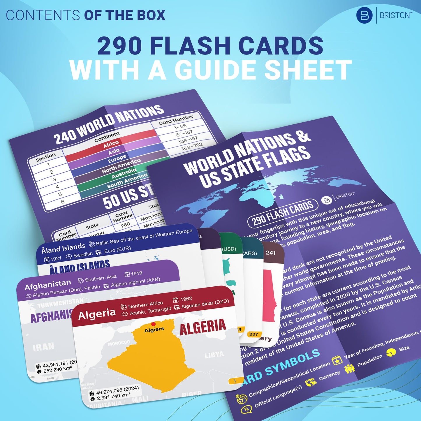 World Geography Flash Cards – 240 Countries, 50 US States, Flags & Maps