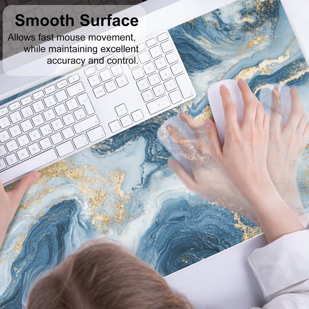 QiyI PU Leather Large Mouse Pad, 31.5" x 15.7", Blue White Marble